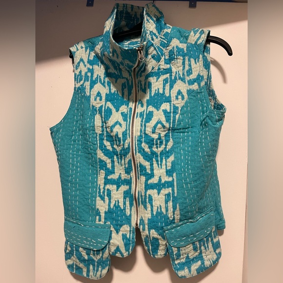 Turquoise and White Patterned Ikat Vest - NWT - Picture 7 of 10